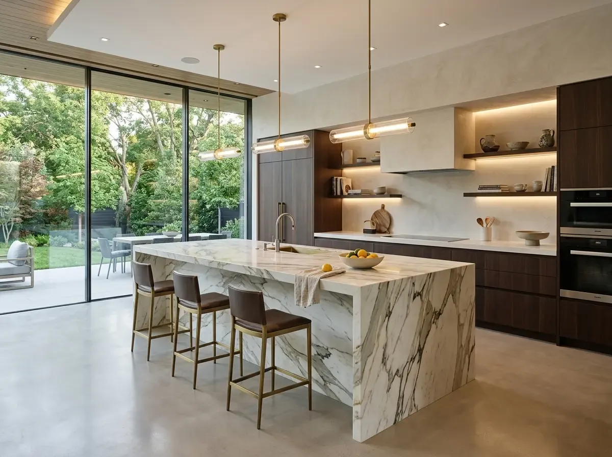 Projeto sofisticado em mármore para cozinha e ambientes de luxo